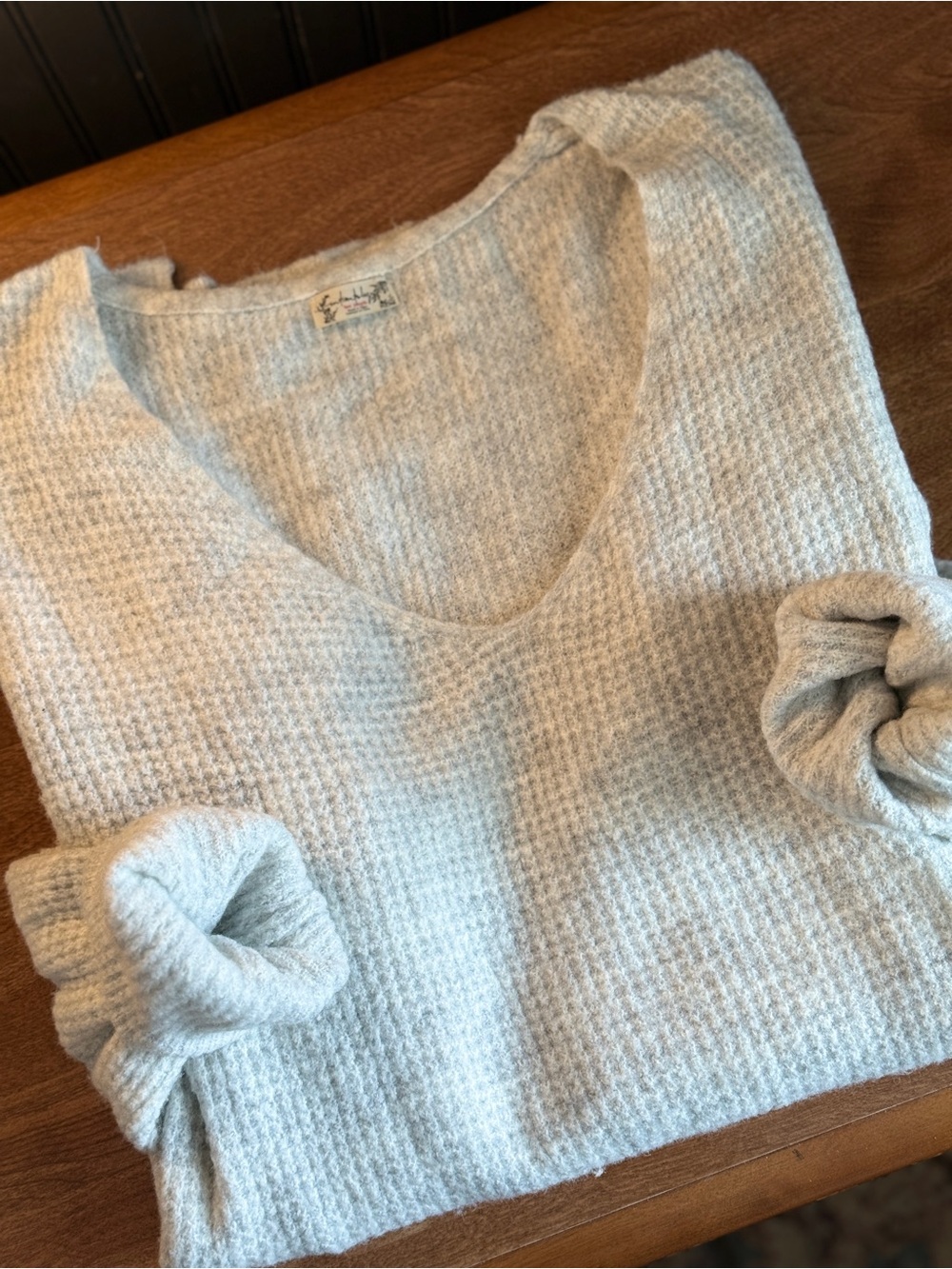 Free People Cream V-Neck Waffle Knit Sweater